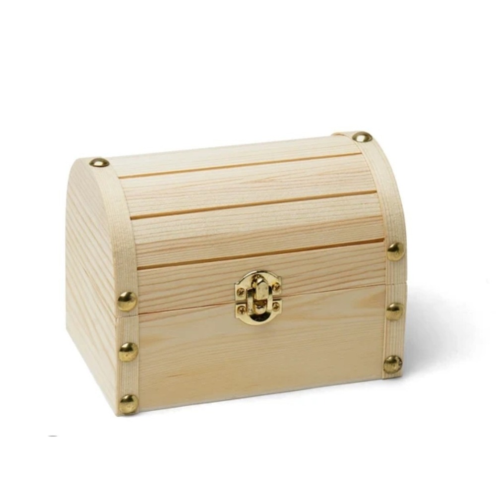 ArtMinds Unfinished Wood Pirate Treasure Chest Craft Box with Faux Pearl Beads